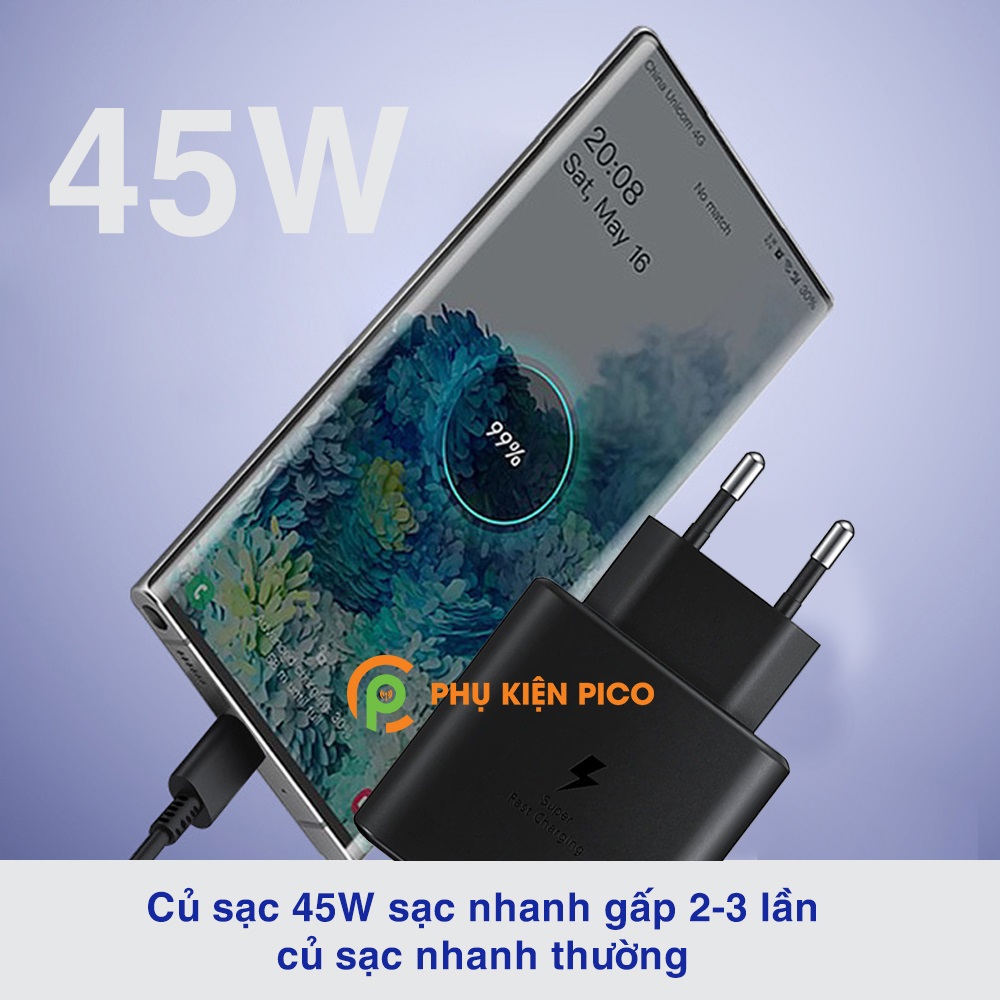 Củ sạc siêu nhanh 45W cho Samsung Galaxy Note 10/ Note 20/ S20 Series/ Z Fold 2/ Z Flip cổng Type C chính hãng NoBox