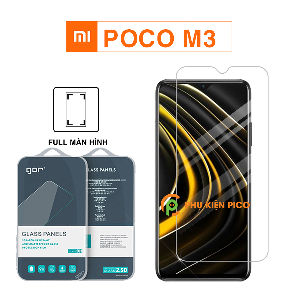 Kính cường lực Poco M3 full màn hình chính hãng Gor dùng chung với mọi loại ốp lưng