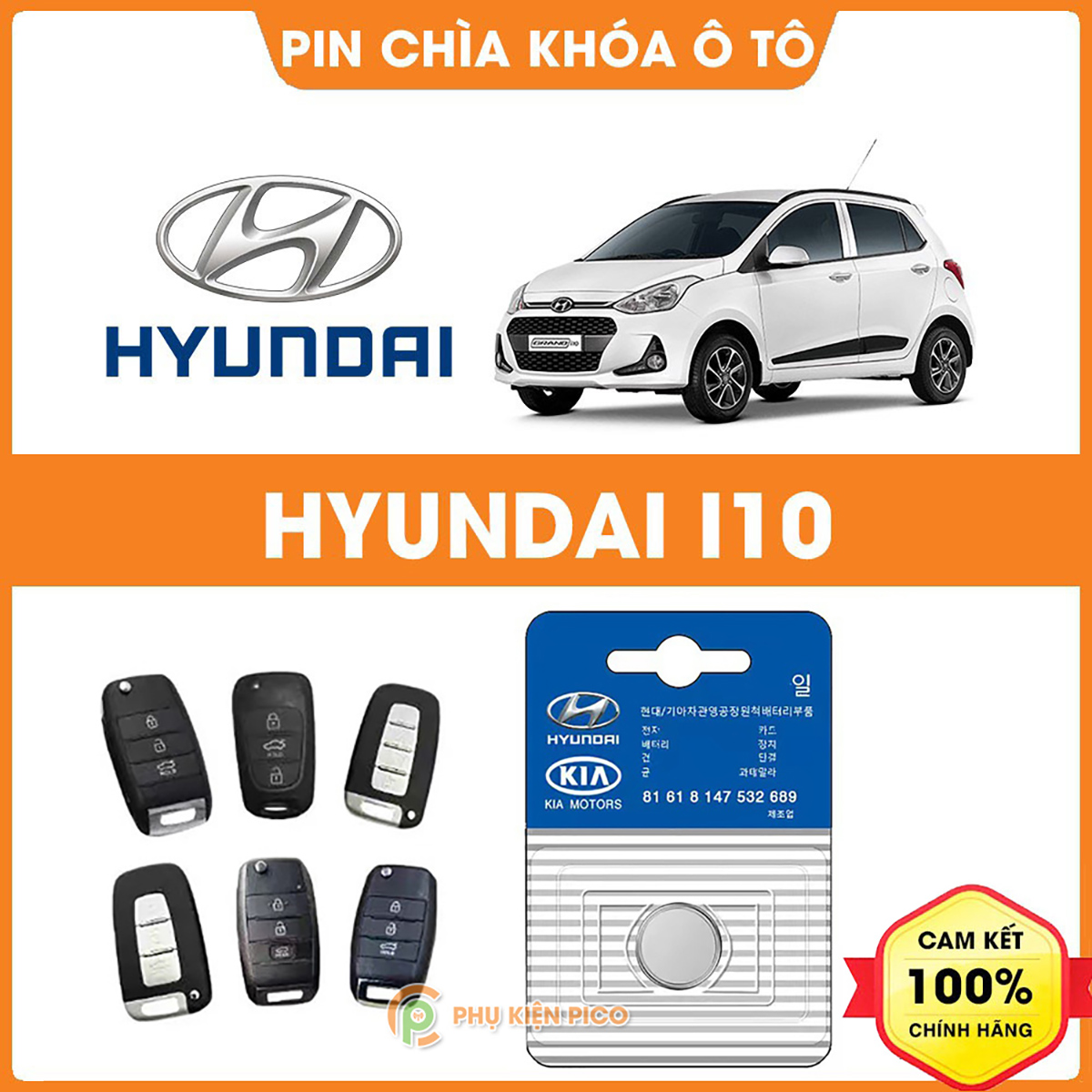 Pin chìa khóa ô tô Hyundai I10 chính hãng Hyundai sản xuất tại Indonesia 3V Panasonic
