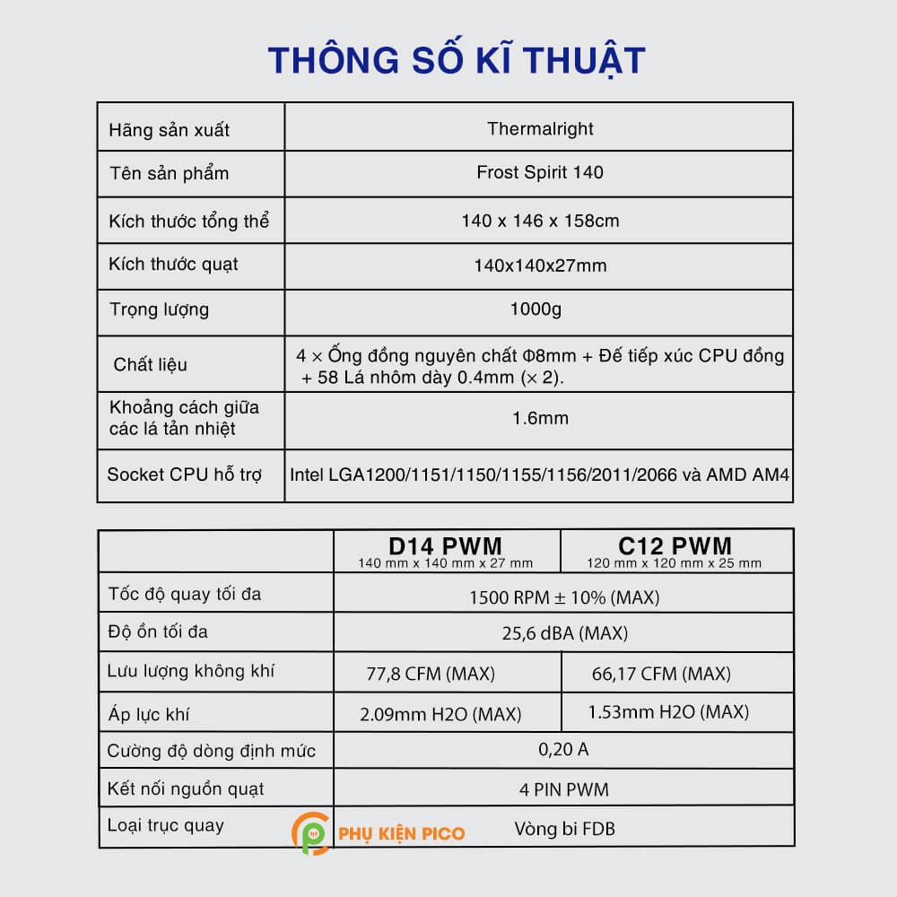 Quạt tản nhiệt CPU chính hãng Thermalright Frost Spirit FS140 4 ống mạ Nickel, tản tháp 2 quạt