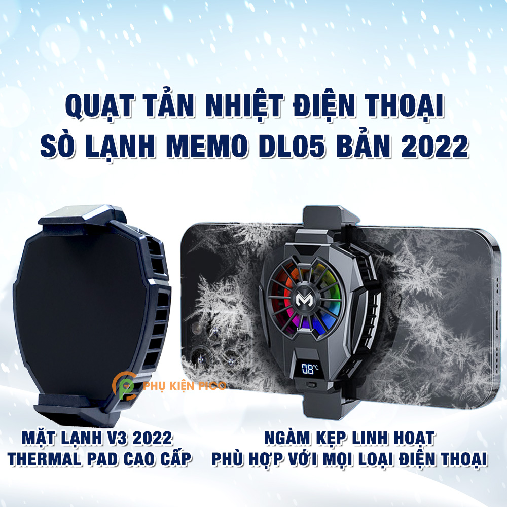 Quạt tản nhiệt điện thoại Memo DL05 tản sò lạnh DL05 2024 Version 3 có màn hình led đo nhiệt độ