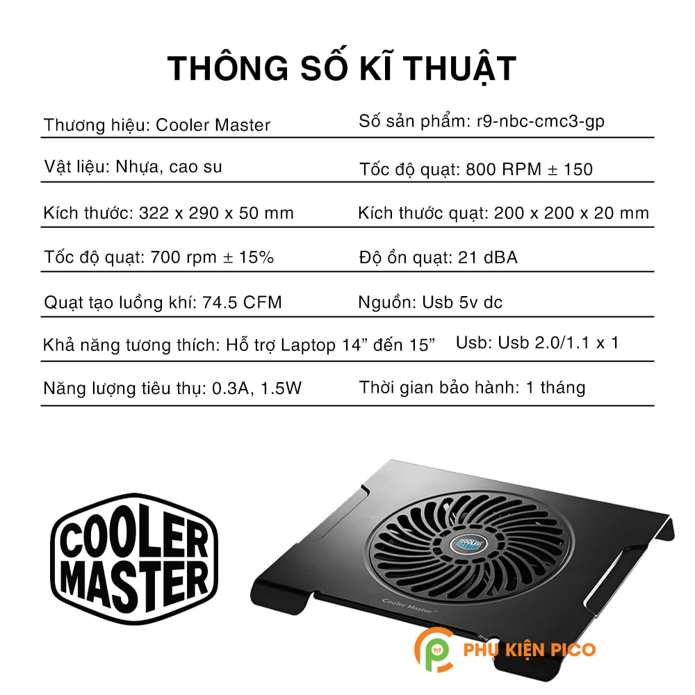 Đế tản nhiệt laptop, máy tính bảng chính hãng Cooler Master Notepal CMC3