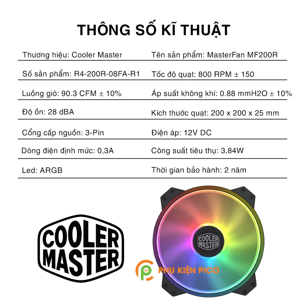 Quạt tản nhiệt Case Cooler Master MF200R ARGB 20CM