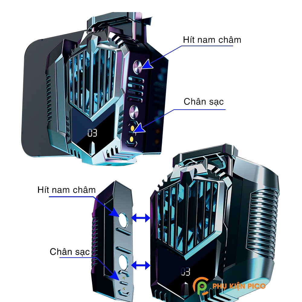 Quạt tản nhiệt điện thoại sò lạnh X3A Pro pin sạc 2000mAh