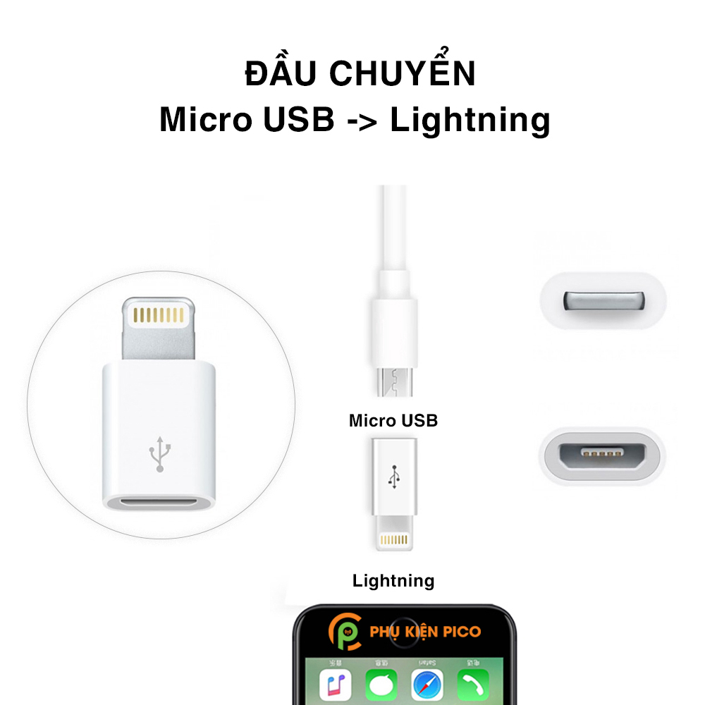 Đầu chuyển Micro USB sang Lightning dùng cho iPhone Ipad Ipod - Đầu chuyển Lightning sang Micro USB