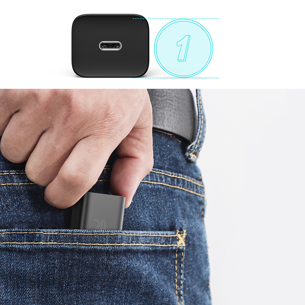 Cốc sạc nhanh BASEUS Super Si USB C 20W Hỗ trợ loại C PD dành cho điện thoại iPhone 12 Pro Max 11 Mini 8 Plus