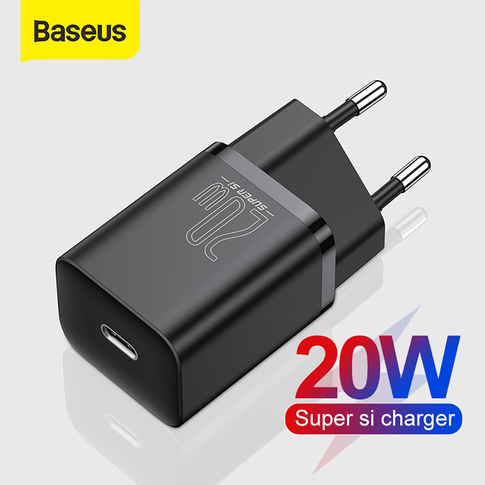 Cốc sạc nhanh BASEUS Super Si USB C 20W Hỗ trợ loại C PD dành cho điện thoại iPhone 12 Pro Max 11 Mini 8 Plus