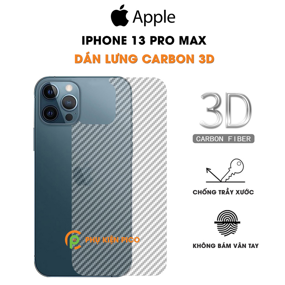 Dán lưng Iphone 13 Pro Max nổi vân Carbon 3D tản nhiệt tốt chống bám vân tay