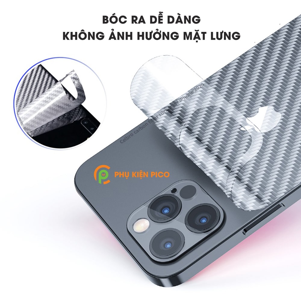 Dán lưng Iphone 13 Pro Max nổi vân Carbon 3D tản nhiệt tốt chống bám vân tay