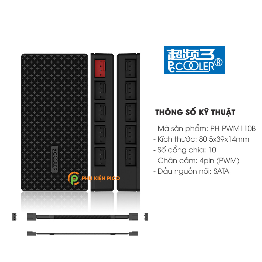 Hub chia Fan PWM 10 cổng 4 Pin hỗ trợ điều tốc, nguồn cấp điện quạt tản nhiệt cổng SATA