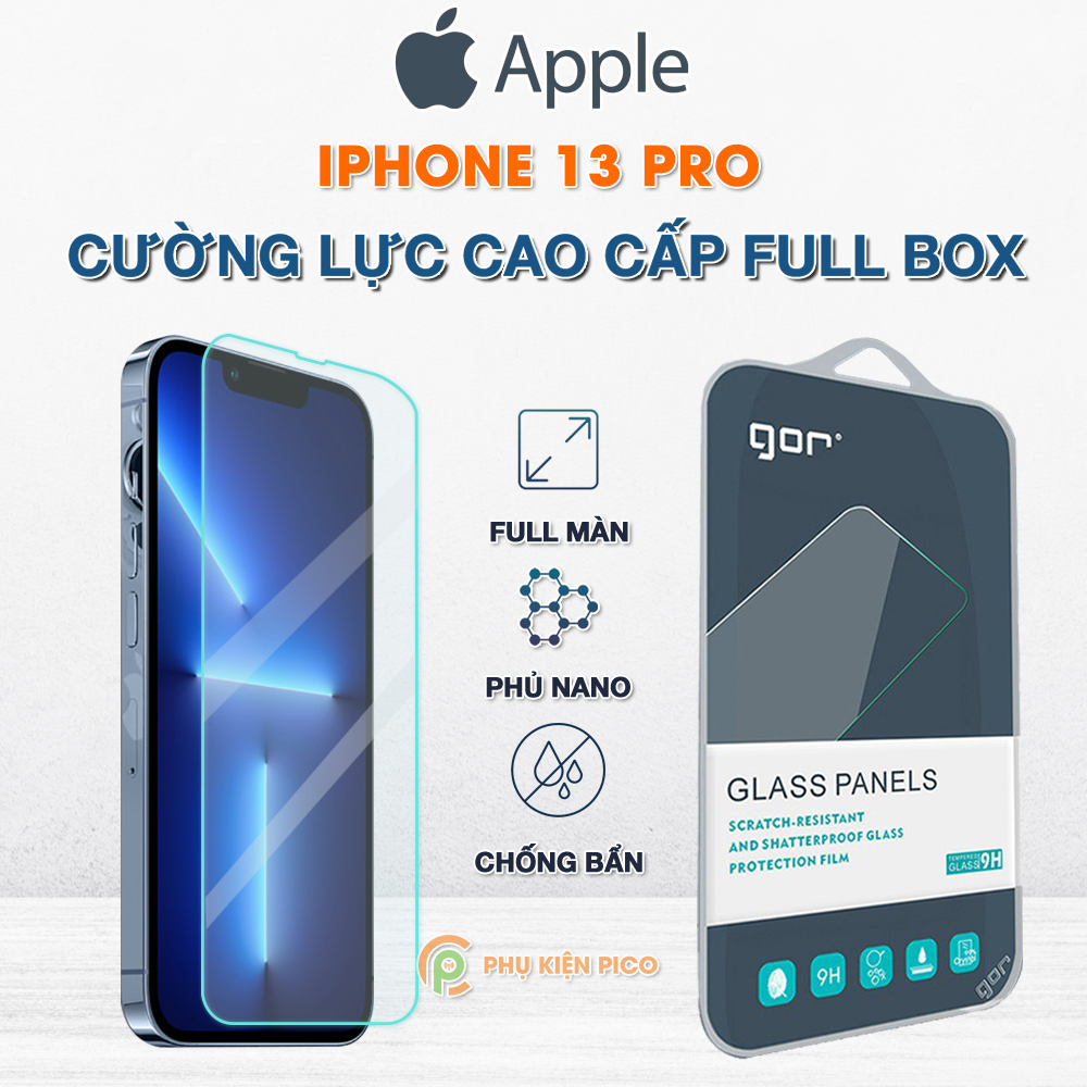 Kính cường lực iPhone 13 Pro trong suốt full màn hình chính hãng GOR