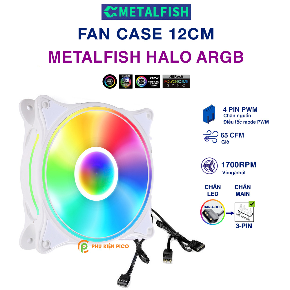 Quạt fan case Halo ARGB Metalfish quạt tản nhiệt PC 12cm sync main Fan Led A RGB máy tính