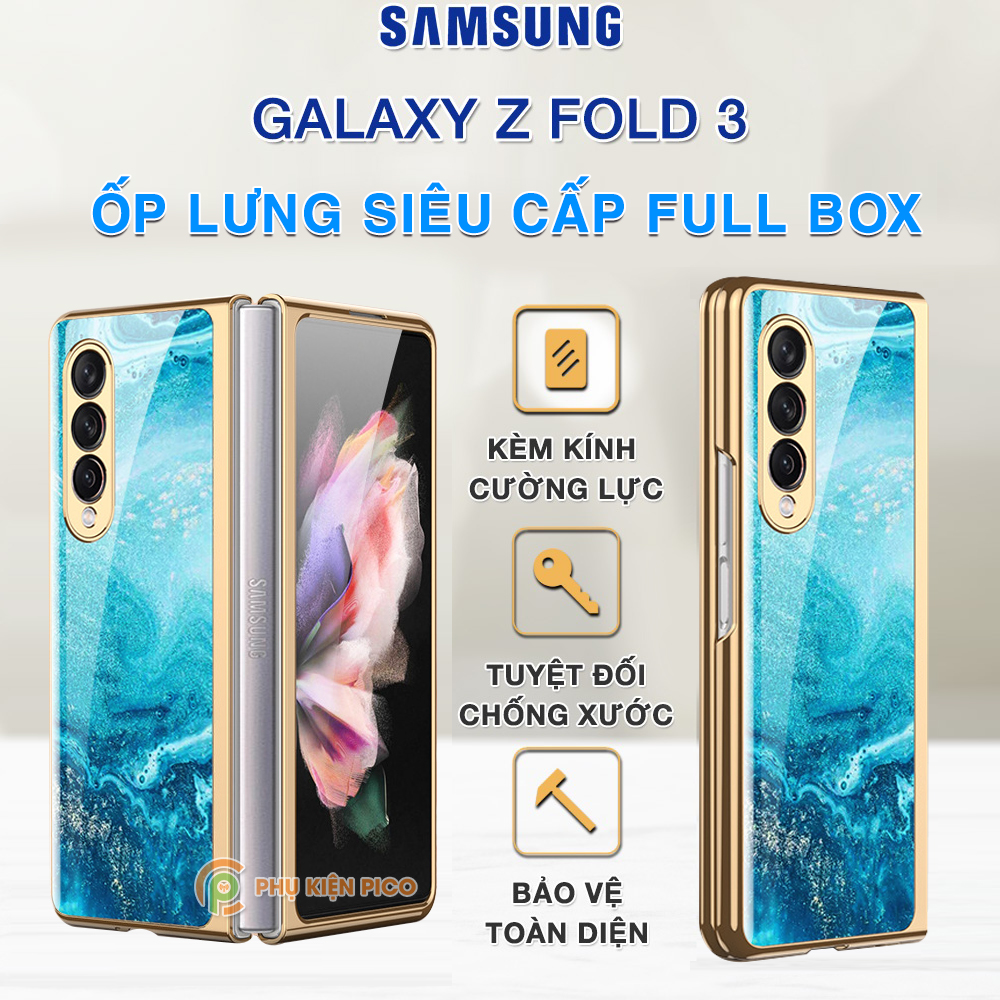 Ốp lưng Samsung Galaxy Z Fold 3 siêu cấp vàng ngọc lam kèm kính cường lực