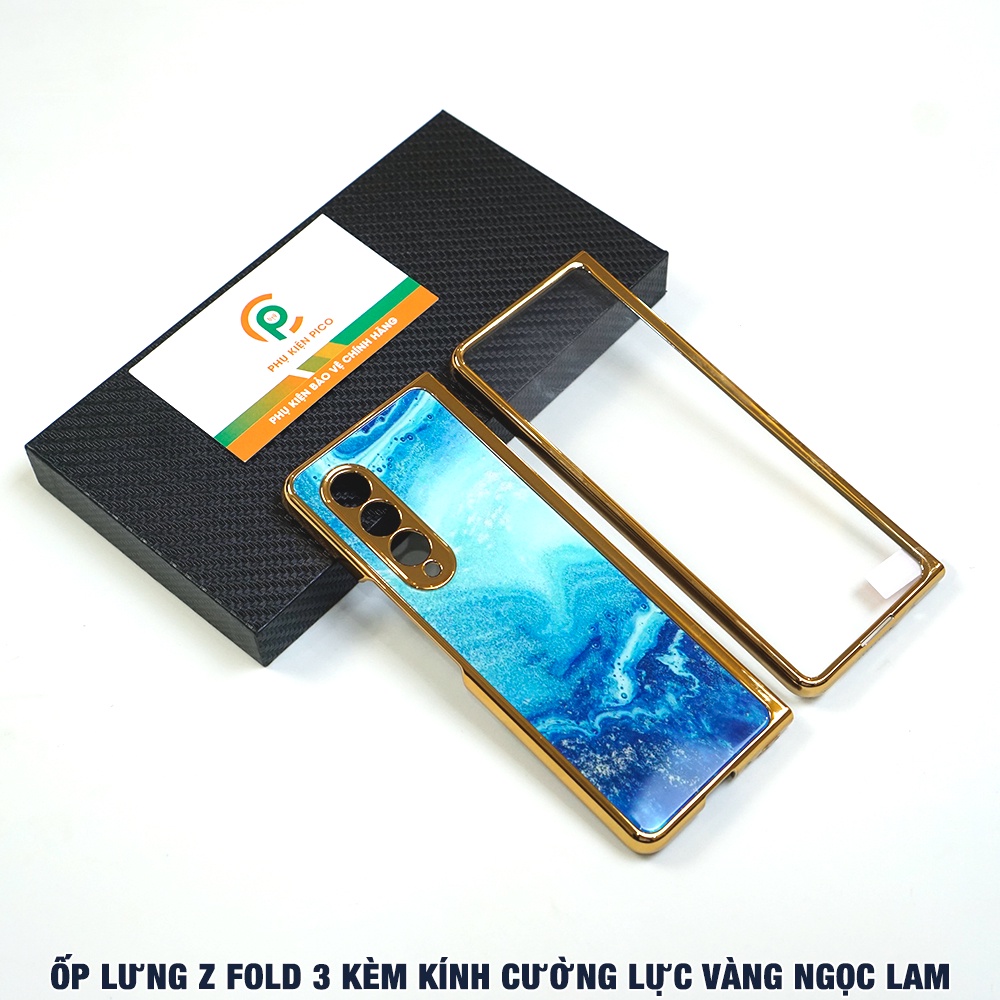 Ốp lưng Samsung Galaxy Z Fold 3 siêu cấp vàng ngọc lam kèm kính cường lực