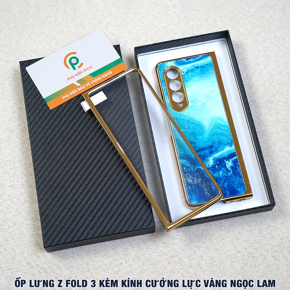 Ốp lưng Samsung Galaxy Z Fold 3 siêu cấp vàng ngọc lam kèm kính cường lực