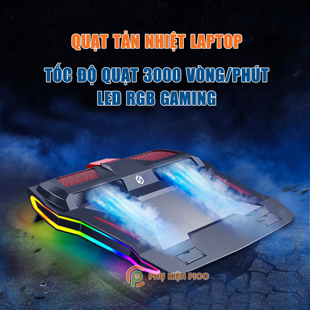 Quạt tản nhiệt Laptop Gaming Pro - Đế tản nhiệt Macbook - Surface book quạt 3000 vòng/phút led RGB Sow Wong Y7000P
