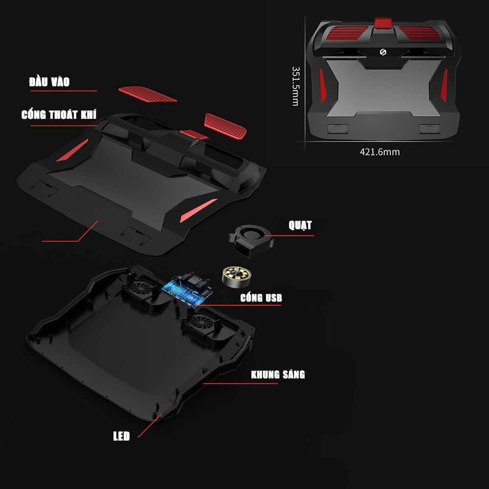 Quạt tản nhiệt Laptop Gaming Pro - Đế tản nhiệt Macbook - Surface book quạt 3000 vòng/phút led RGB Sow Wong Y7000P