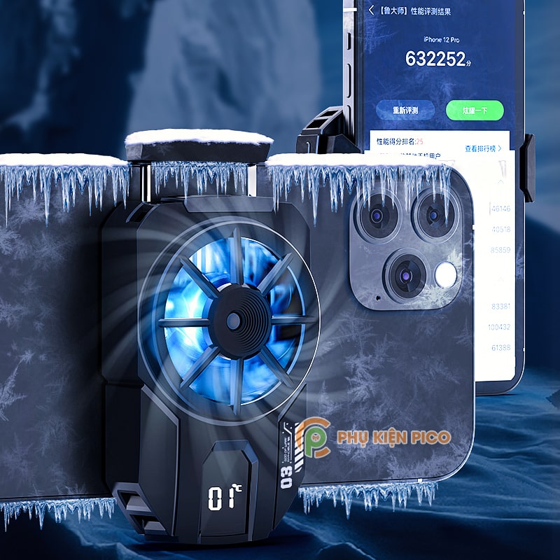 Quạt tản nhiệt điện thoại Memo DLA3 Quạt sò lạnh thế hệ mới màn hình hiển thị nhiệt độ Led Gaming RGB