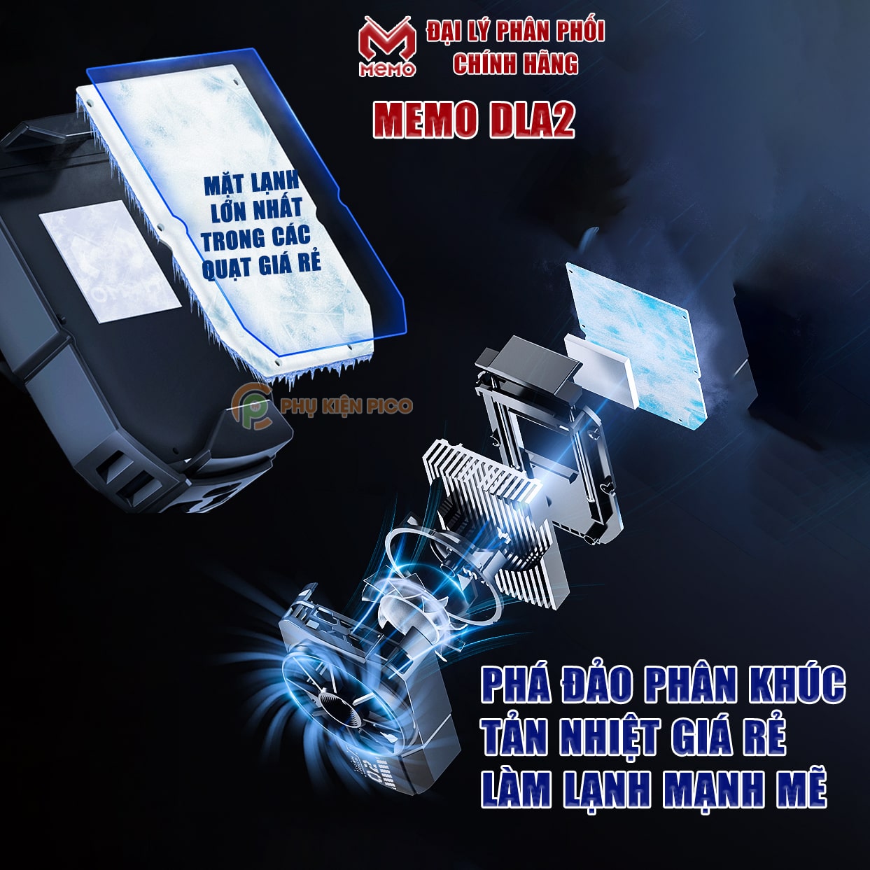 Quạt tản nhiệt điện thoại Memo DLA2 Quạt sò lạnh thế hệ mới Led Gaming RGB