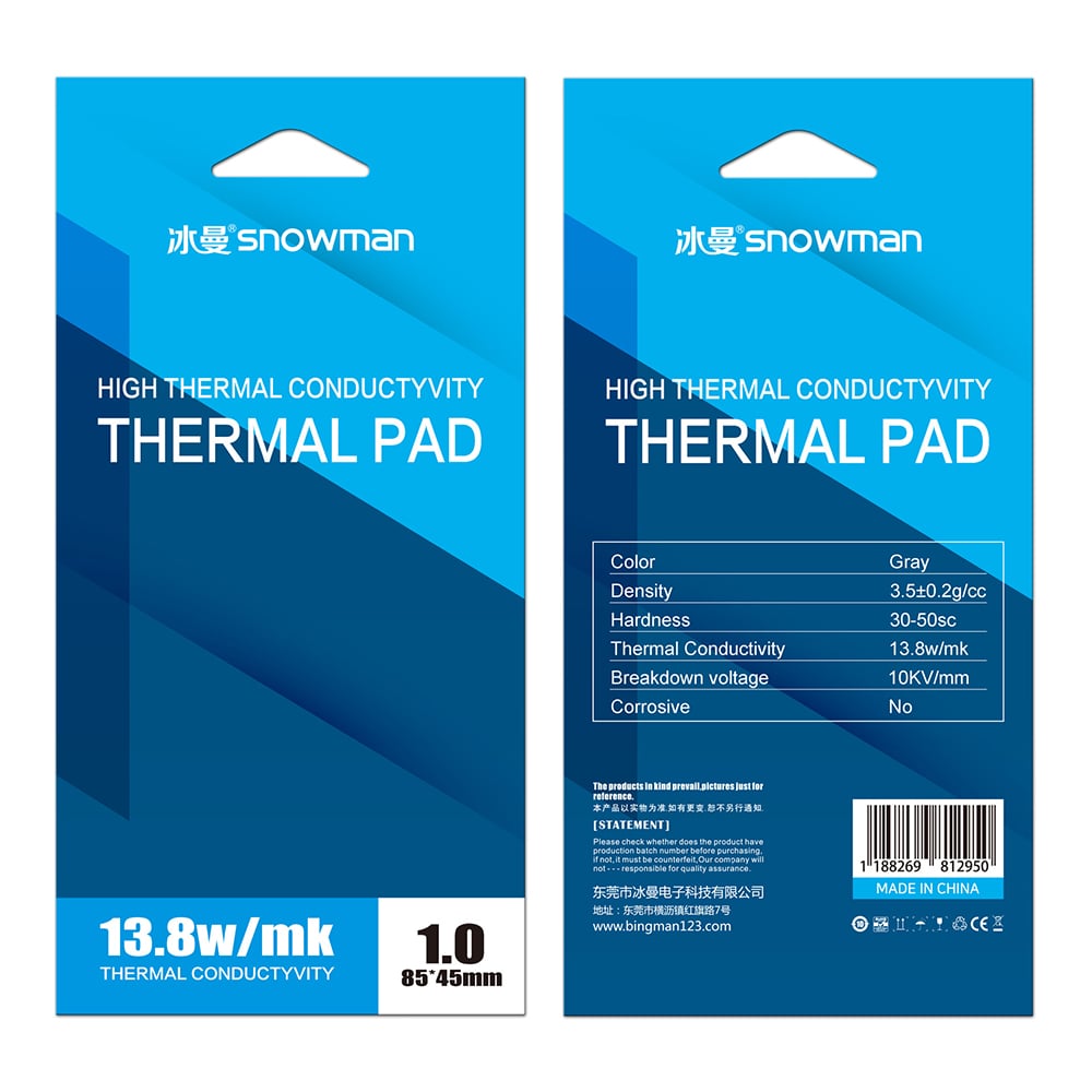 Miếng tản nhiệt cao cấp Thermal Pad SNOWMAN 13.8 W/mk chính hãng tản nhiệt GPU chipset ổ cứng SSD M.2 đối thủ của Gelid