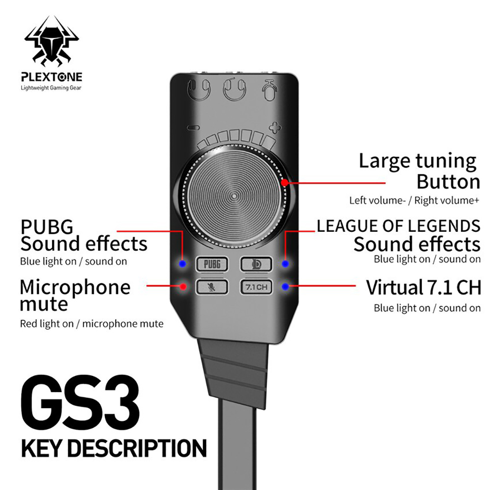 Sound Card 7.1 Plextone GS3 card âm thanh gaming usb sang 3.5mm cổng mic rời chơi PUBG FREE FIRE Liên Quân
