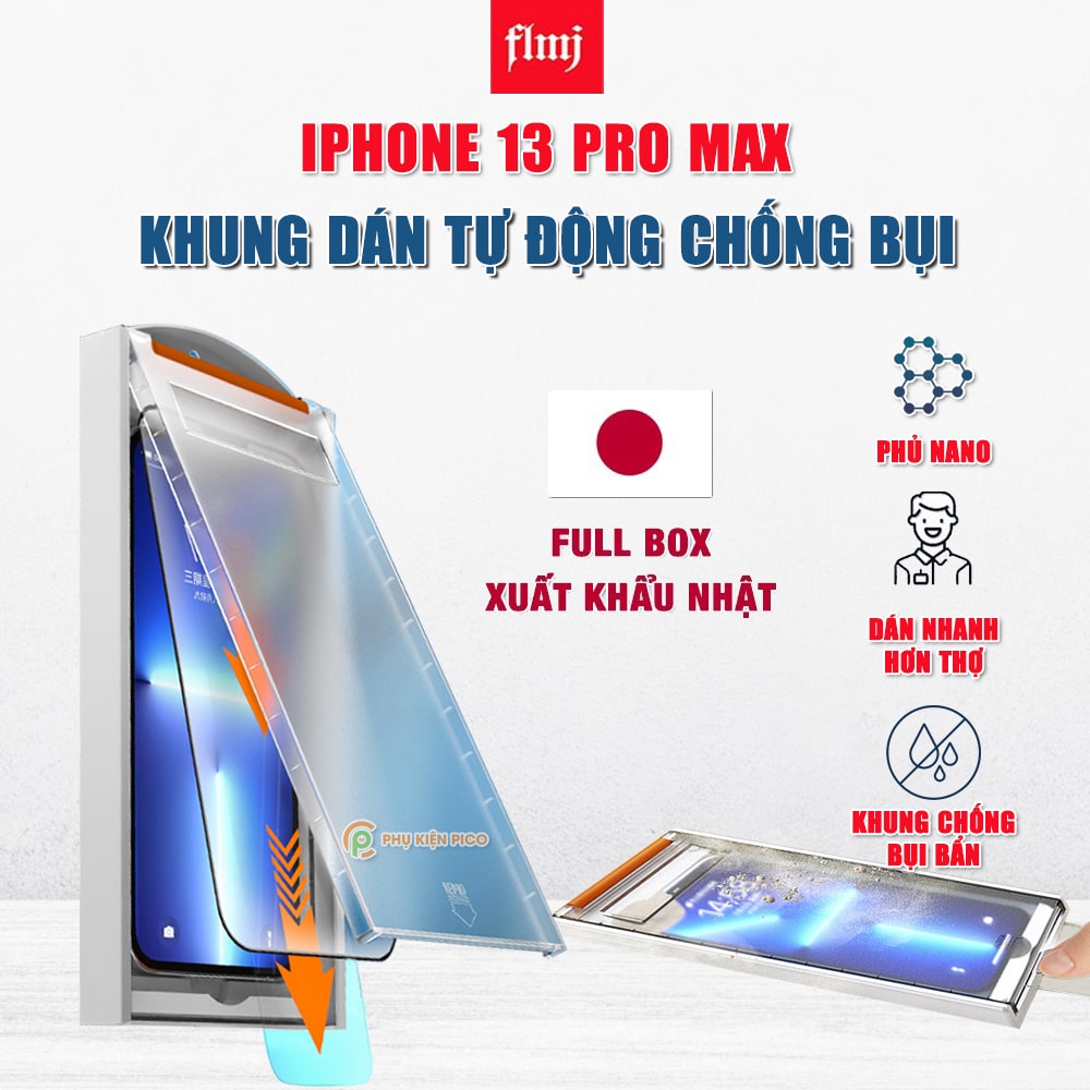 Kính cường lực Iphone 13 Pro Max có khung chống bụi thế hệ mới chính hãng FLMJ