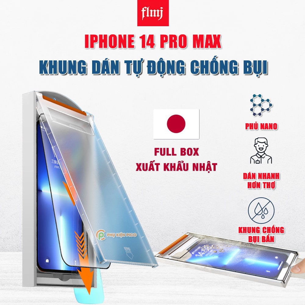Kính cường lực Iphone 14 Pro Max có khung chống bụi thế hệ mới chính hãng FLMJ