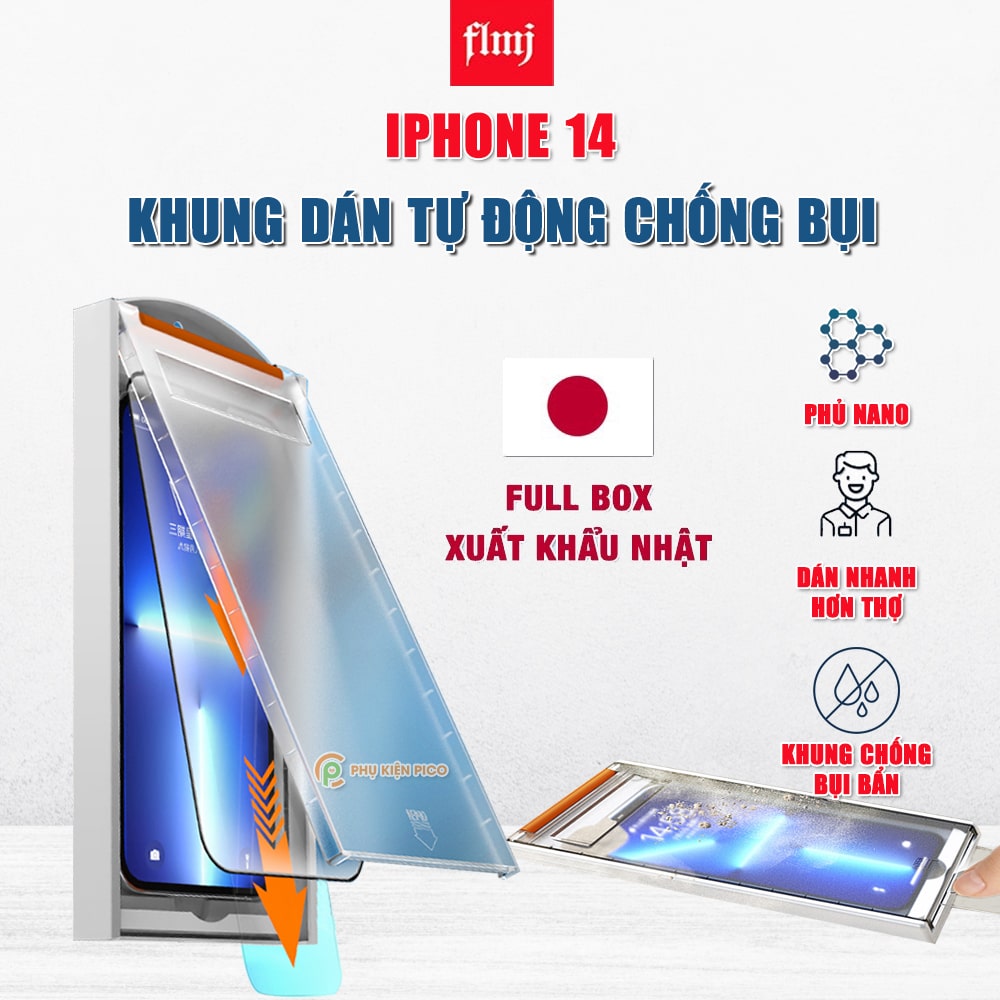 Kính cường lực Iphone 14 có khung chống bụi thế hệ mới chính hãng FLMJ