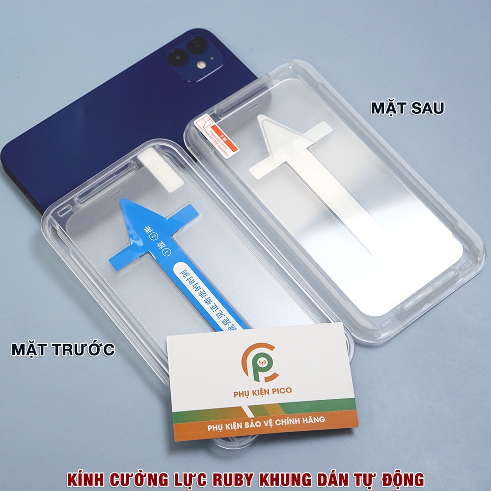 Kính cường lực Iphone 14 chính hãng Ruby khung dán tự động full màn hình