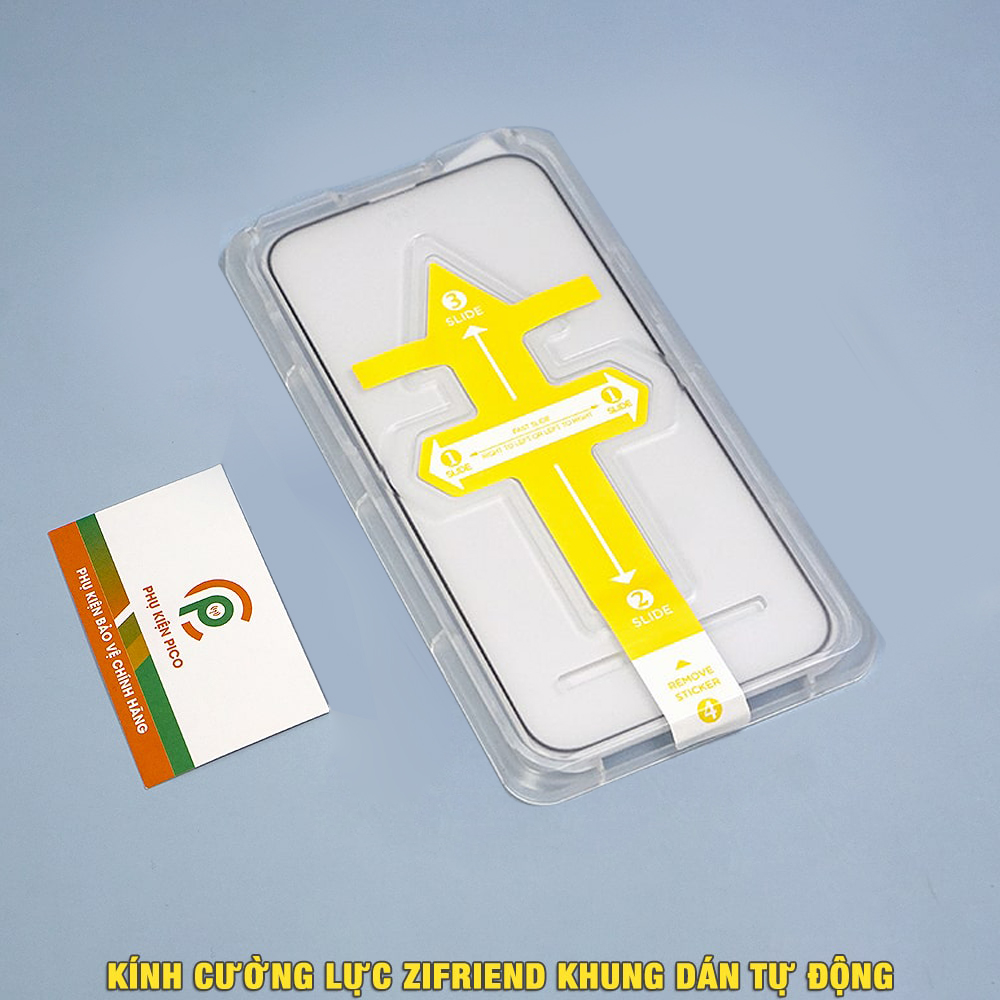 Kính cường lực Iphone 14 chính hãng Zifriend khung dán tự động full màn hình