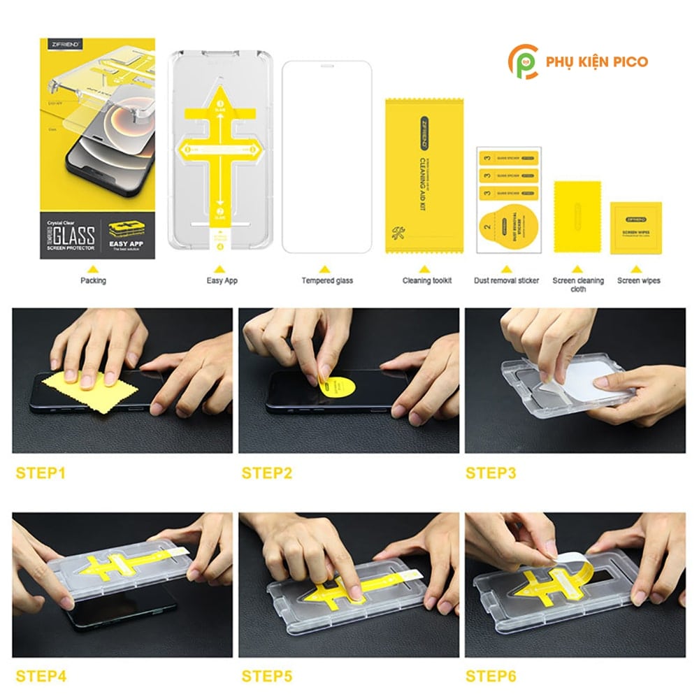 Kính cường lực Iphone 14 chính hãng Zifriend khung dán tự động full màn hình