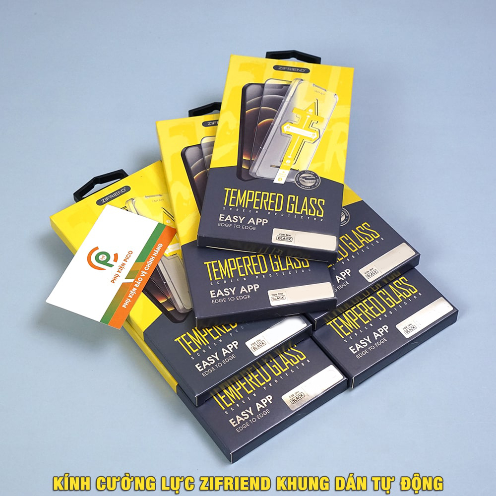 Kính cường lực Iphone 14 chính hãng Zifriend khung dán tự động full màn hình