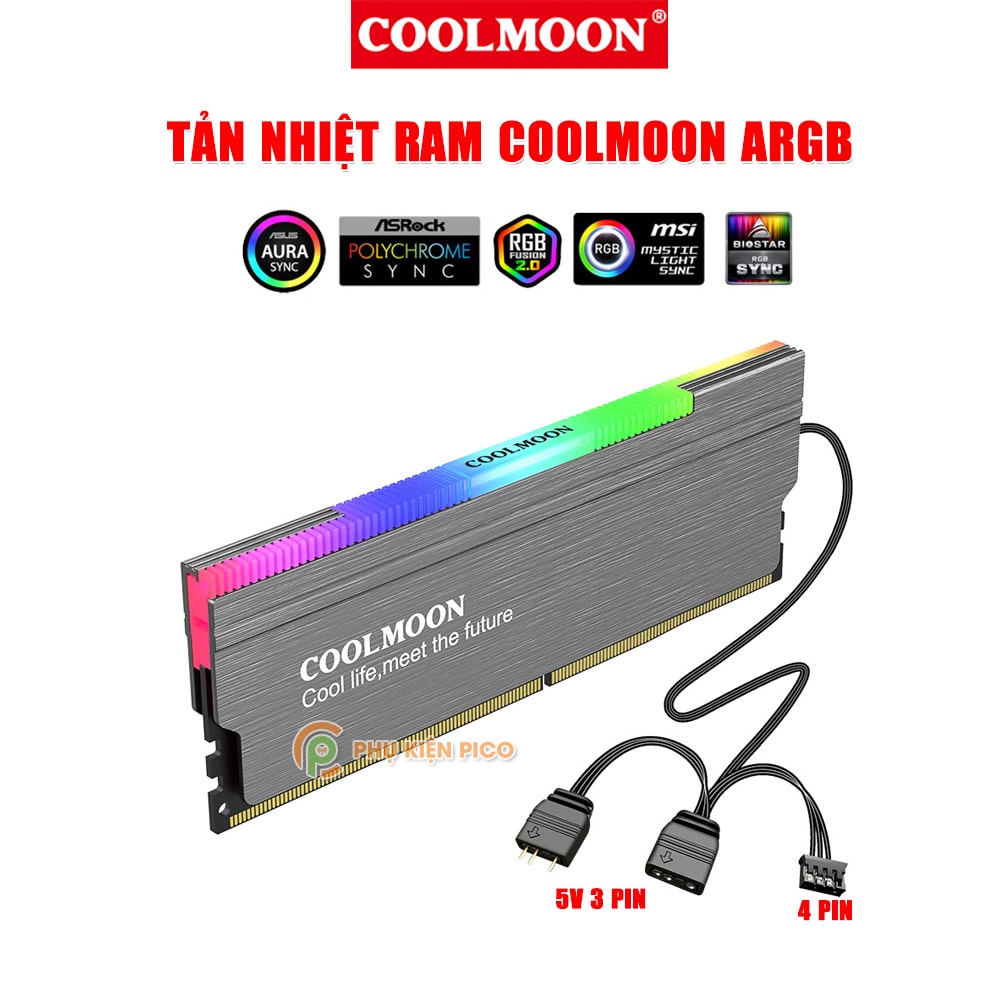 Tản nhiệt Ram Coolmoon ARGB RA-1 - Ốp tản nhiệt Ram A-RGB đồng bộ main sync led RGB
