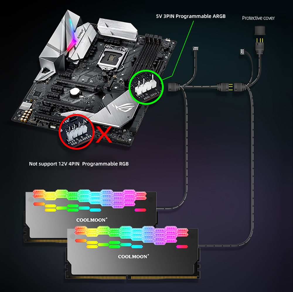 Tản nhiệt Ram Coolmoon ARGB RA-2 - Ốp tản nhiệt Ram A-RGB đồng bộ main sync led RGB
