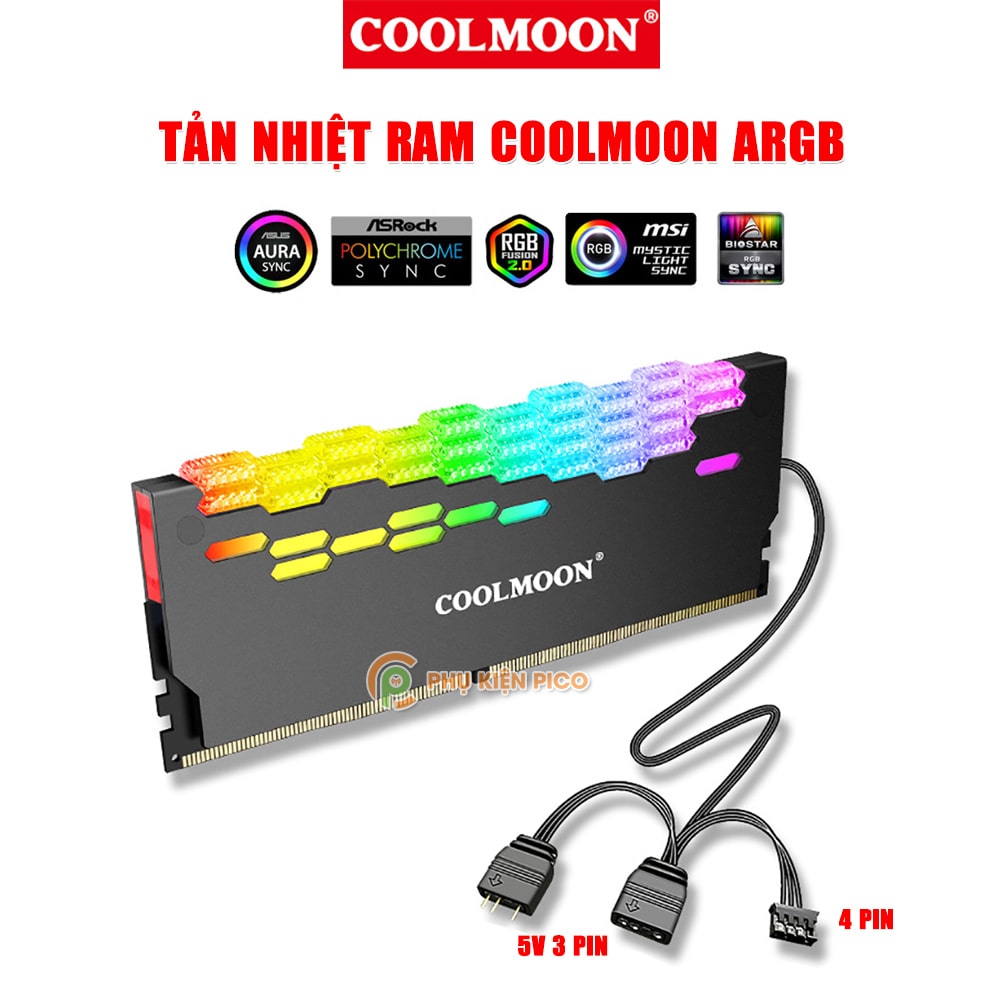 Tản nhiệt Ram Coolmoon ARGB RA-2 - Ốp tản nhiệt Ram A-RGB đồng bộ main sync led RGB