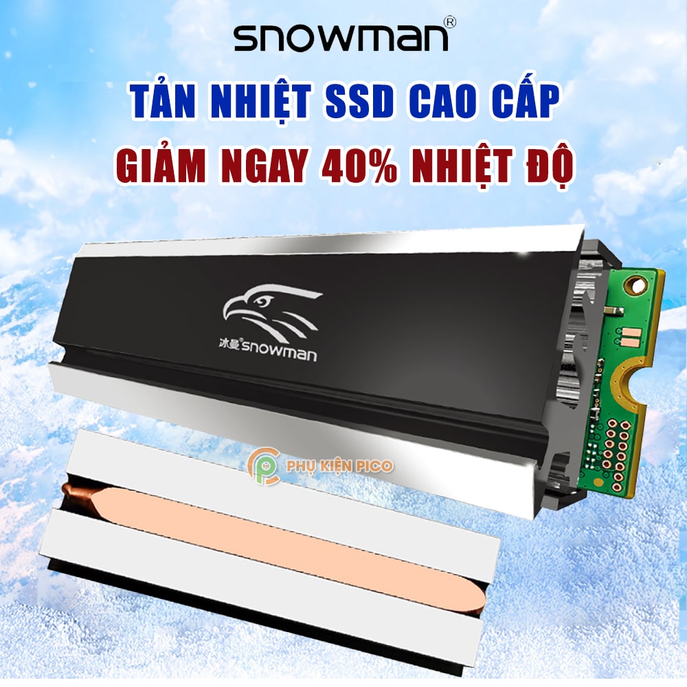 Ốp tản nhiệt SSD M2 tản nhiệt ssd m2 nvme M.2 2280 cao cấp Snowman Pro