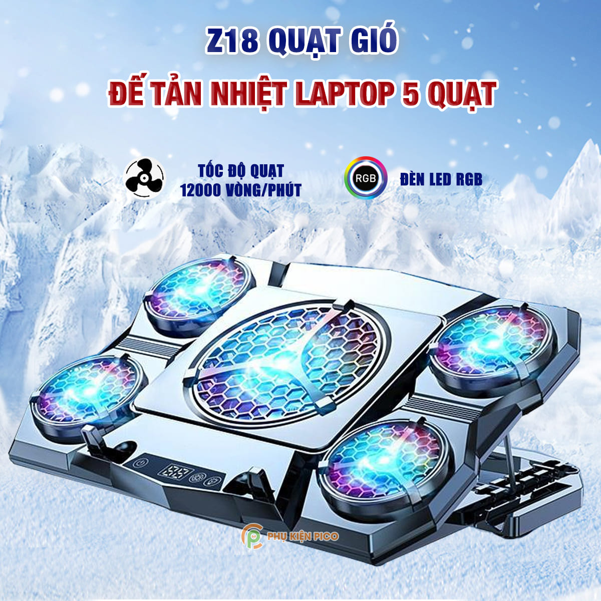Quạt tản nhiệt laptop máy tính Z18 - Đế tản nhiệt laptop 17 inch - Giá đỡ Surface book pro