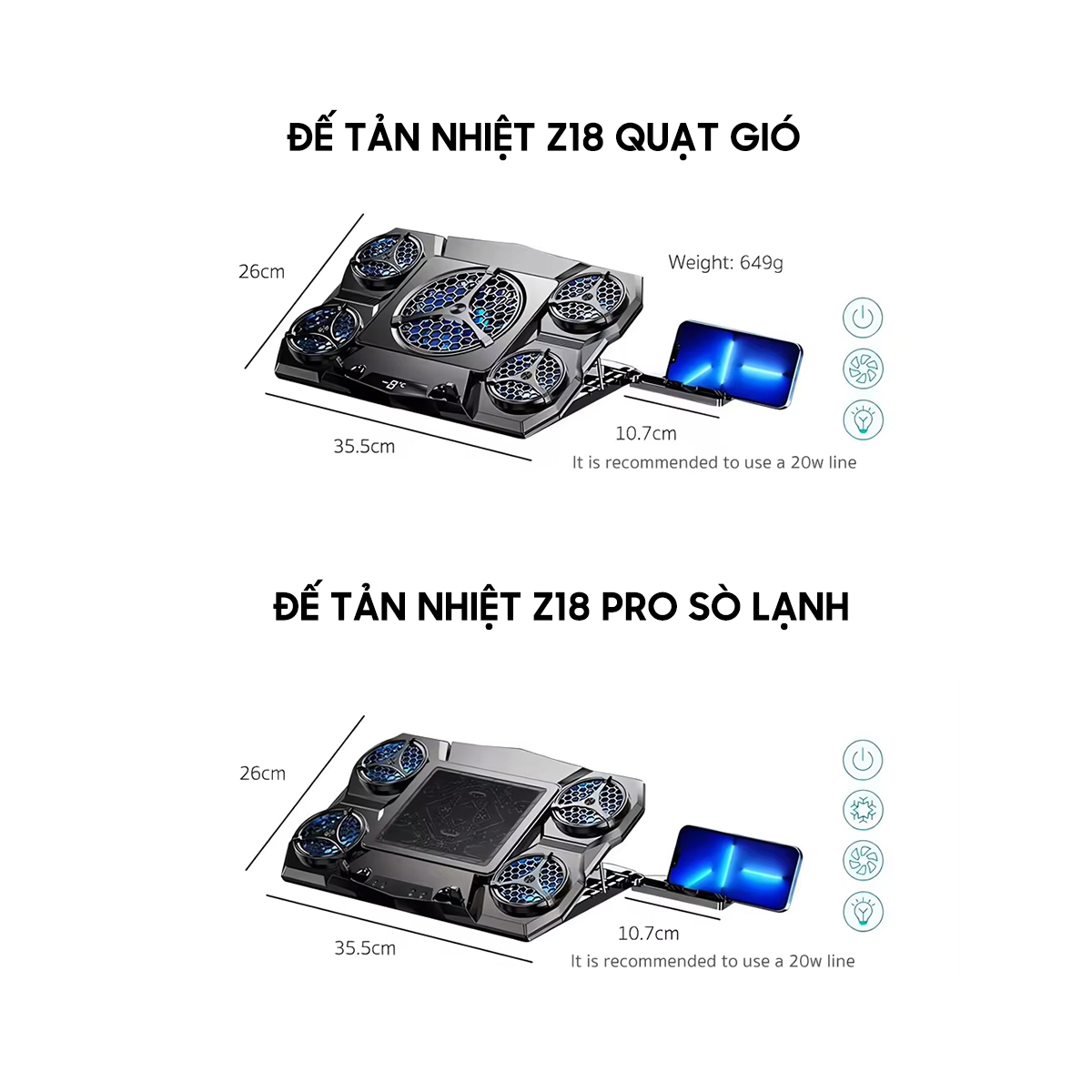 Quạt tản nhiệt laptop máy tính Z18 - Đế tản nhiệt laptop 17 inch - Giá đỡ Surface book pro