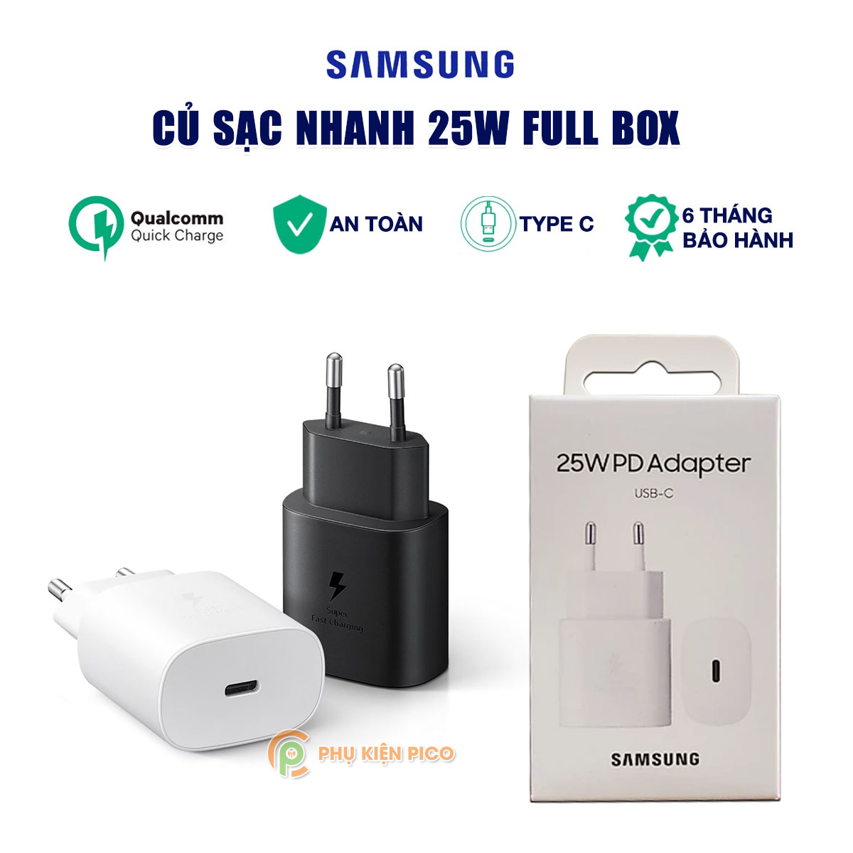 Củ sạc nhanh Samsung 25W Zin New Full Box (Chính hãng nguyên hộp)