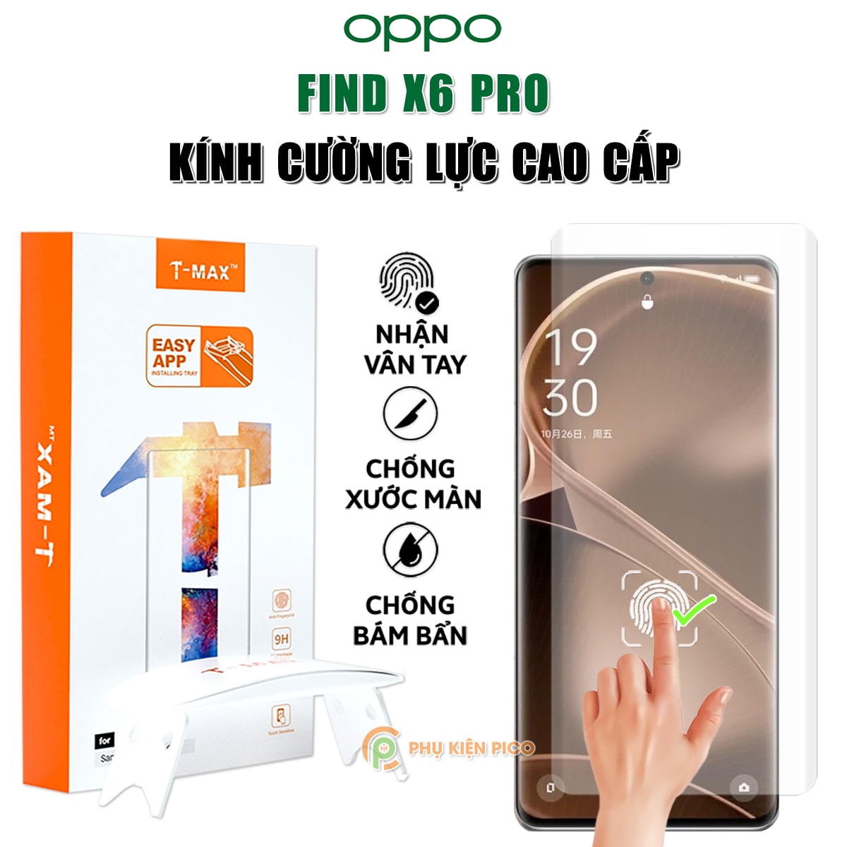 Kính cường lực Oppo Find X6 Pro nhận vân tay màn hình đèn UV cỡ lớn chính hãng T-Max