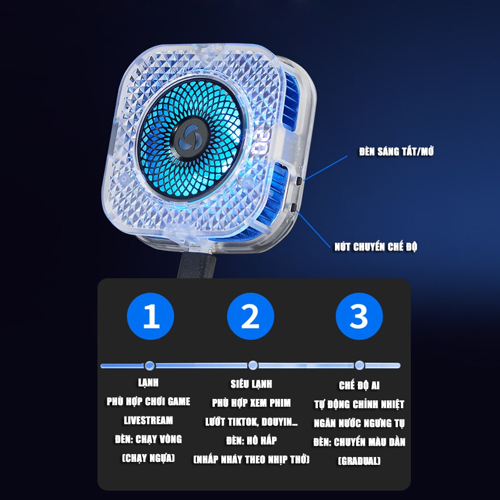 Quạt tản nhiệt điện thoại sò lạnh từ tính S6 tích hợp AI thông minh Led RGB Gaming có màn hình hiển thị nhiệt độ ngàm kẹp rời