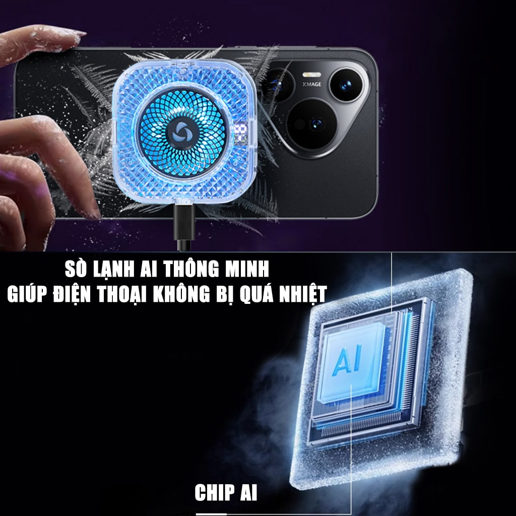 Quạt tản nhiệt điện thoại sò lạnh từ tính S6 tích hợp AI thông minh Led RGB Gaming có màn hình hiển thị nhiệt độ ngàm kẹp rời