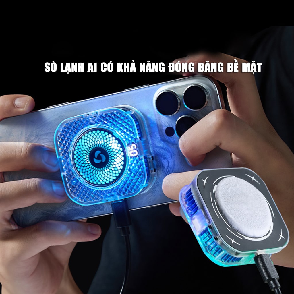 Quạt tản nhiệt điện thoại sò lạnh từ tính S6 tích hợp AI thông minh Led RGB Gaming có màn hình hiển thị nhiệt độ ngàm kẹp rời