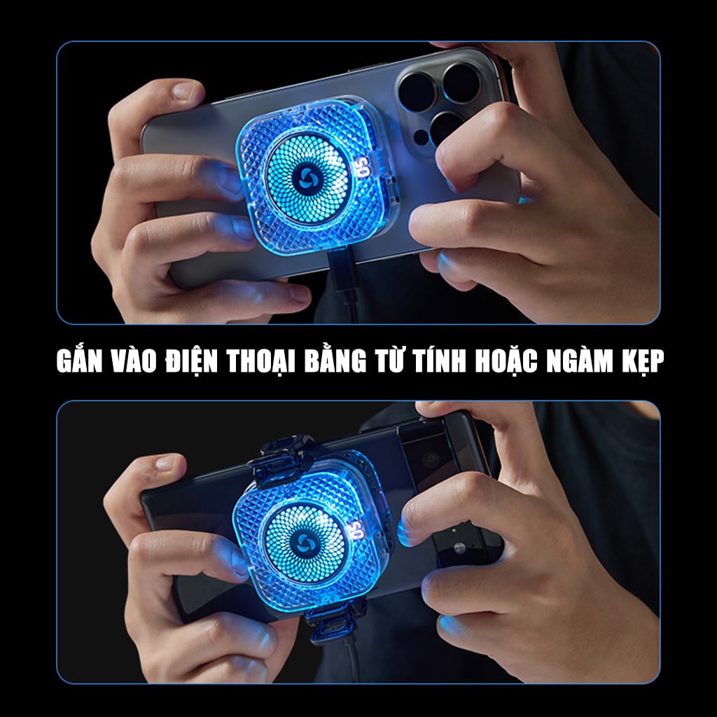 Quạt tản nhiệt điện thoại sò lạnh từ tính S6 tích hợp AI thông minh Led RGB Gaming có màn hình hiển thị nhiệt độ ngàm kẹp rời