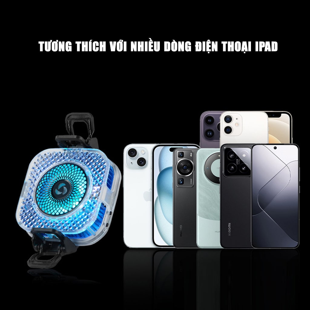 Quạt tản nhiệt điện thoại sò lạnh từ tính S6 tích hợp AI thông minh Led RGB Gaming có màn hình hiển thị nhiệt độ ngàm kẹp rời