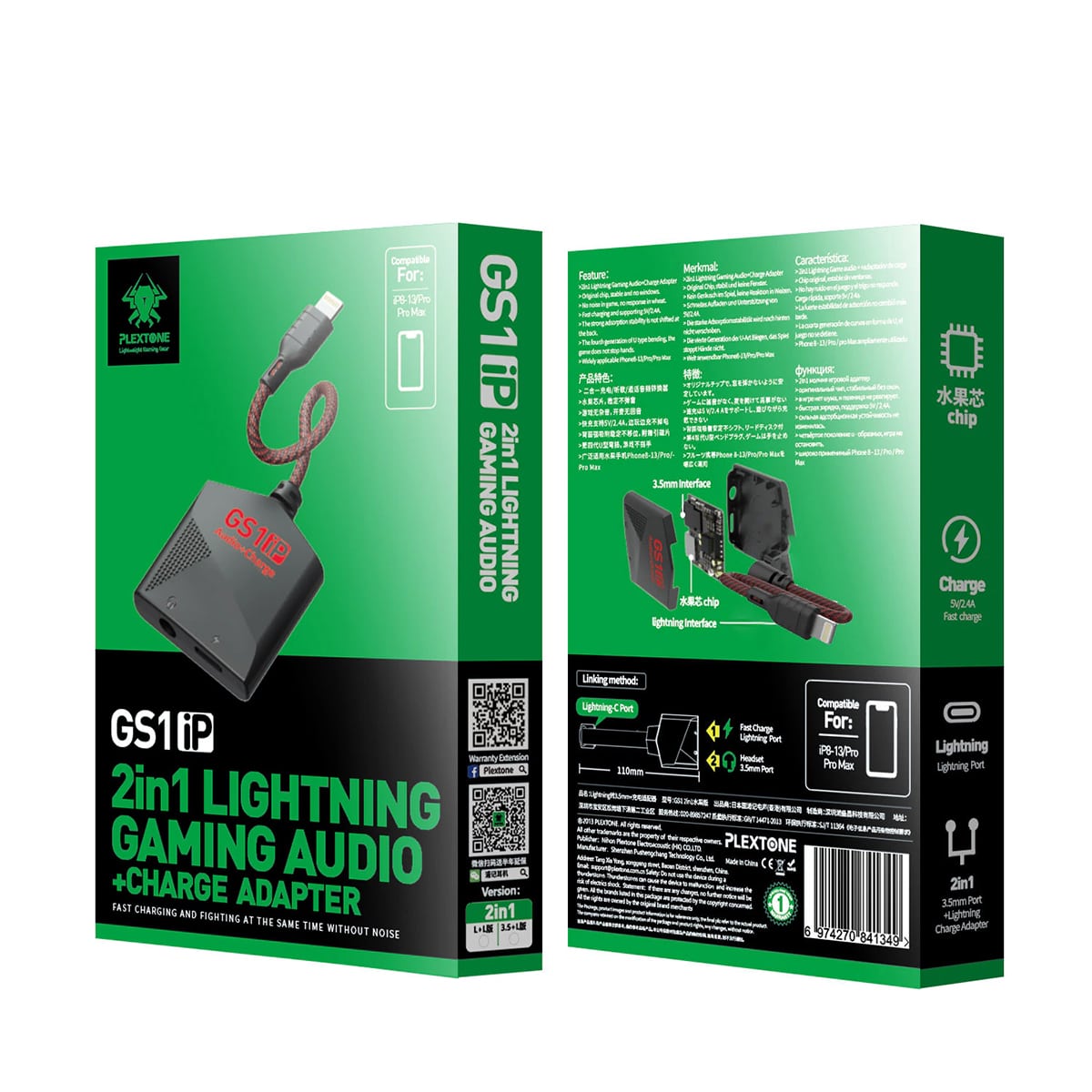 Cáp chuyển đổi tai nghe sang 3.5 Plextone GS1 hỗ trợ iphone và ipad vừa nghe nhạc vừa sạc/ Cáp chuyển đổi tai nghe sang ligtning Plextone GS1 hỗ trợ iPhone và ipad vừa nghe nhạc vừa sạc