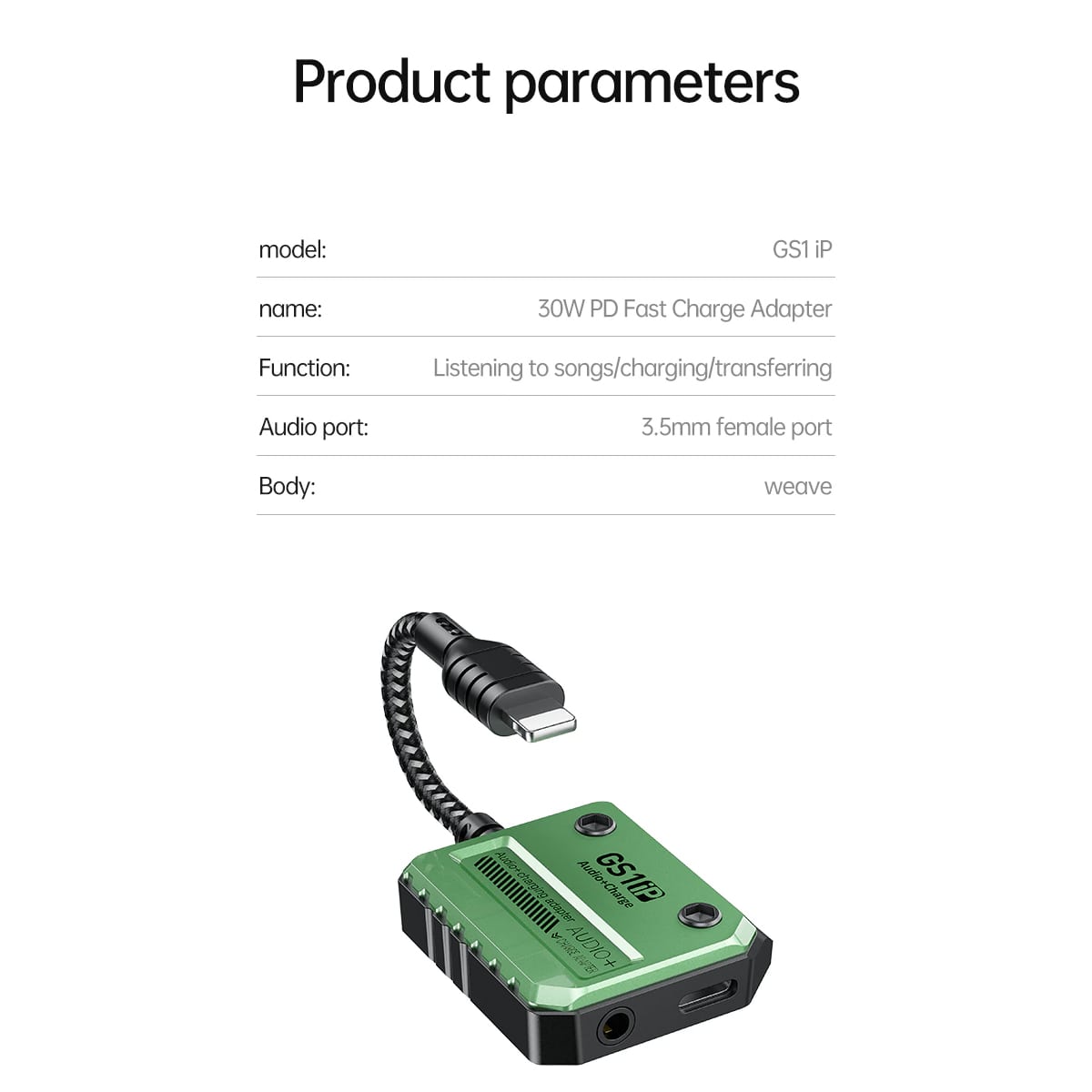 Cáp chuyển đổi ligtning sang tai nghe Plextone gs1 Pro 30W hỗ trợ iphone và ipad vừa nghe nhạc vừa sạc siêu nhanh