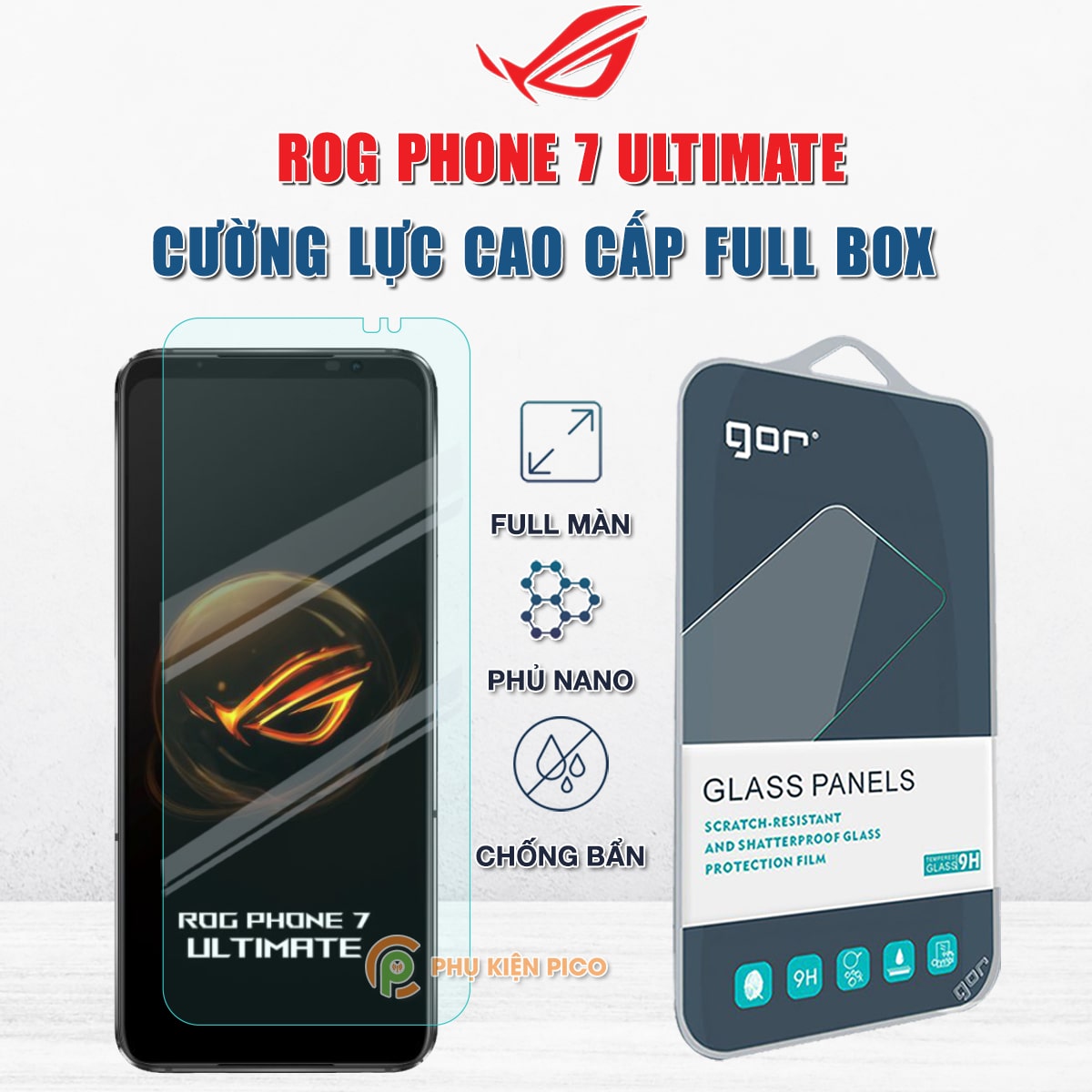 Kính cường lực Asus Rog Phone 7 Ultimate full màn hình chính hãng Gor phủ nano