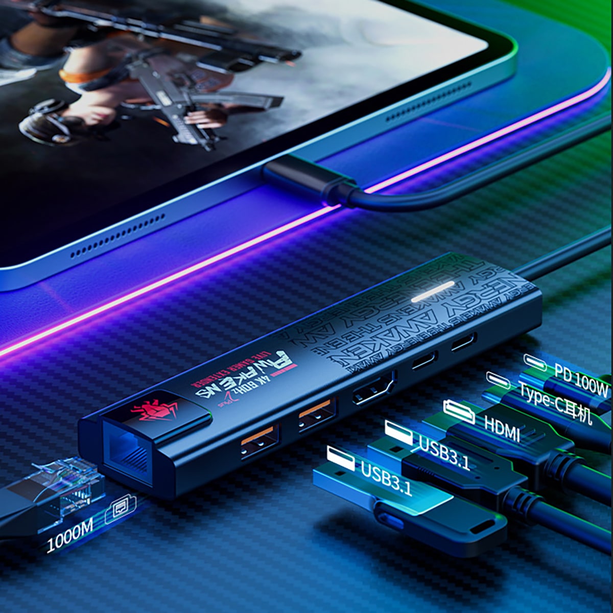 HUB Type C sang HDMI 4K Plextone 6in1 Pro sạc PD 100W Mạng Lan HUB USB 3.0 tốc độ cao HUB USB C to HDMI 2.0 - RJ45 - Type C cho Laptop hỗ trợ Macbook