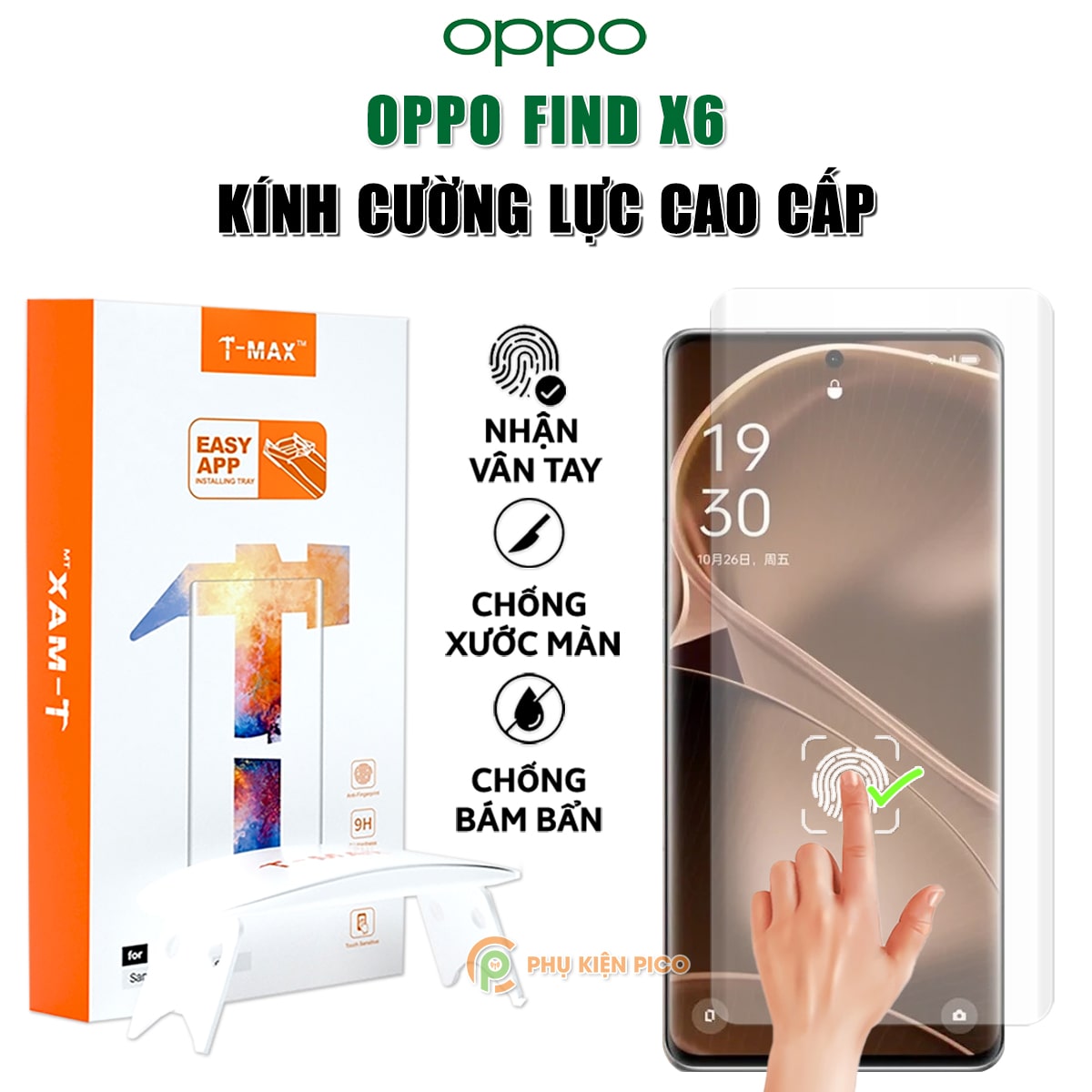 Kính cường lực Oppo Find X6 nhận vân tay màn hình đèn UV cỡ lớn chính hãng T-Max
